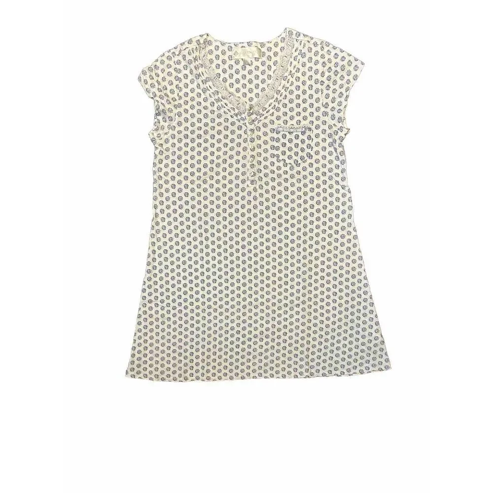 Eileen West‎ Nightgown Sz Small Knee Length Lace Detail Cotton Geometric Print